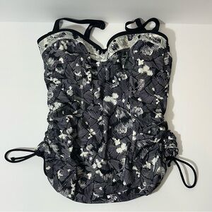 Panache underwire Black Print Tankini Top 34D Large